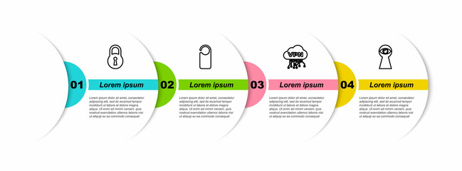 Sticker - Set line Lock, Please do not disturb, Cloud VPN interface and Keyhole with eye. Business infographic template. Vector