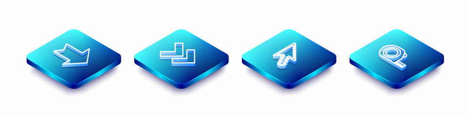 Sticker - Set Isometric line Arrow, , Pixel arrow cursor and Roulette construction icon. Vector