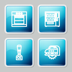 Sticker - Set line Oven, Vending machine, Blender and Electric circular saw icon. Vector