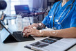 © laddawan - Medicine doctor woman hand working with  computer virtual dashboard as medical network concept Health care, medical...