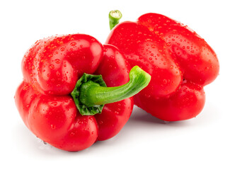 Wall Mural - two red sweet bell pepper isolated on white background. clipping path