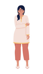 Upset woman in Indian national clothes semi flat color vector character. Editable figure. Full body person on white. Mood simple cartoon style illustration for web graphic design and animation