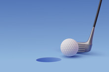 3d Vector Golf And Putter Getting In To The Hole, Sport And Game Competition Concept