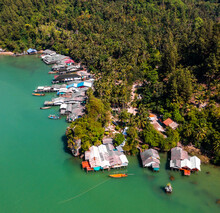 Aerial View Of Ao Kram Or Baan Ao Khram Fisherman Village In Chumphon, Thailand