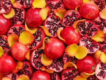 Pomegranates And Yellow Rose Petals (whole Image)