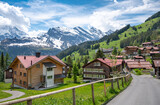 Fototapeta Tęcza - Famous hiking trail from  Murren  to Gimmelwald at Jungfrau region, Switzerland.