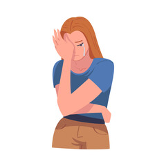 Wall Mural - Crying Woman Character Weeping and Sobbing from Sorrow and Grief Feeling Sad and Upset Vector Illustration