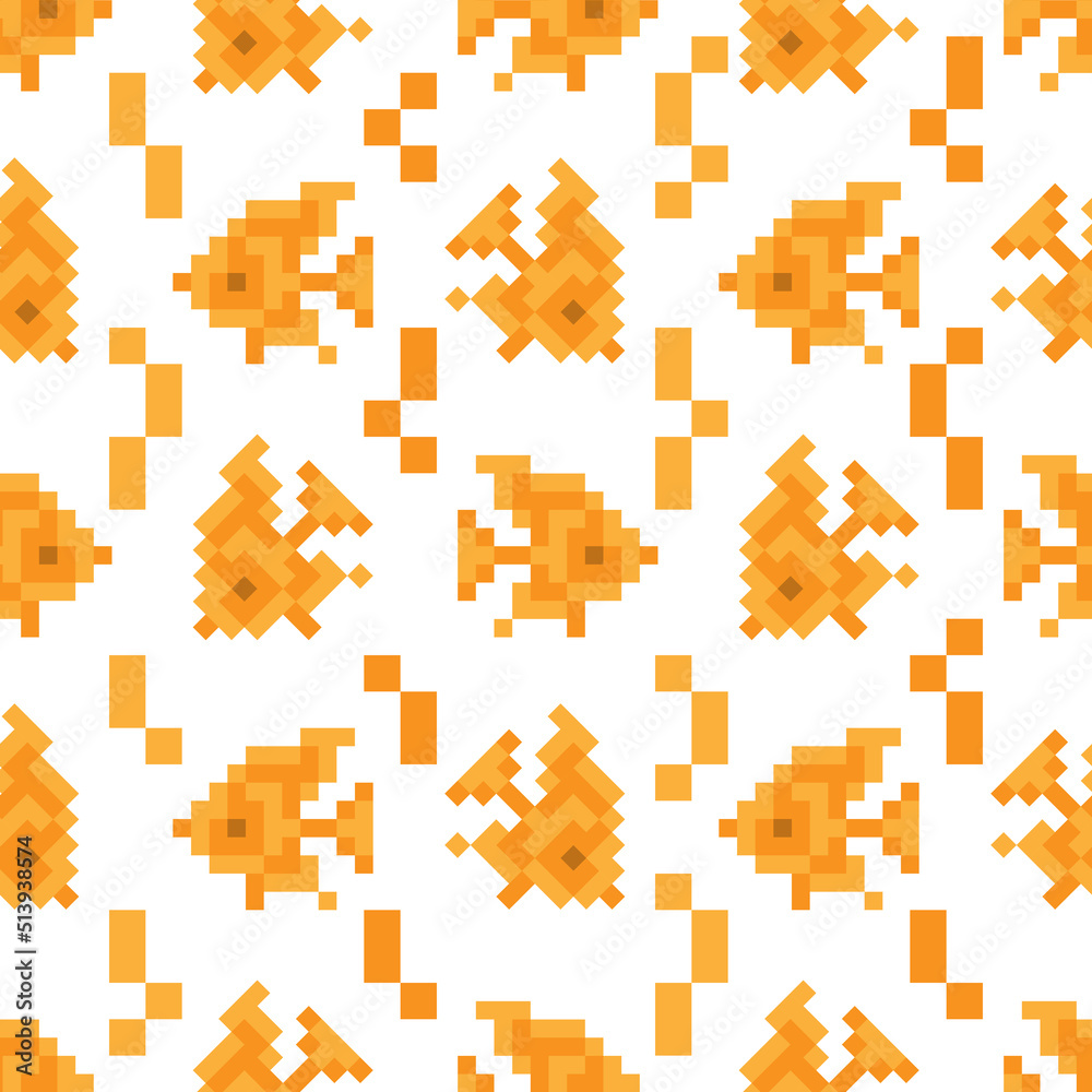Pixel Fish Patterns Pixel art seamless background. Symbol Fish. Vector Pixel underwater ...