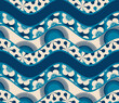 japanese style seamless pattern waves geometric in blue ivory shades