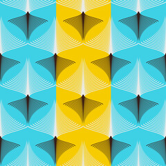 Wall Mural - stylized feathers retro style seamless pattern blue yellow shades