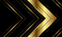 Abstract Luxury Black And Gold Background With Arrows And Angles. Elegant Luxury Background With 3d Geometric Triangle Golden Arrows. Vector Illustration