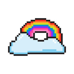 Fototapete - Vector illustration of cute pixel art rainbow icon. Cloud geek element in the style of 90s game. Old school graphic clipart