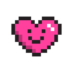 Fototapete - Vector illustration of cute pixel art heart icon. Geek love symbol in the style of 90s game. Old school graphic clipart