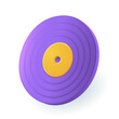 © SurfupVector - Purple vinyl record to play music 3D icon. Old LP disc for audio player and vintage gramophone, modern disk for turntable DJ mixer 3D vector illustration on white background. Disco, sound concept