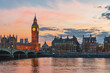 Sunset of the thames river, big ben in London.