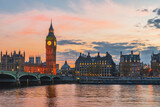 Fototapeta Big Ben - Sunset of the thames river, big ben in London.
