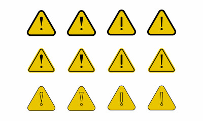 Exclamation mark of warning attention icon. Triangular warning symbols with Exclamation mark. danger sign collection, attention vector icon. Vector illustration.