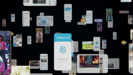 Poster - VFX Animated Background with Virtual Social Media Reality Interconnected by Internet Into Worldwide Web. Internet of Things Concept with Videos, Avatars, Profiles Flowing in Online Information Space.