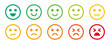 Smiley emoticon outline vector icon set. Emotion from happy to sad face expression illustration.