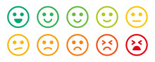 Smiley Emoticon Outline Vector Icon Set. Emotion From Happy To Sad Face Expression Illustration.
