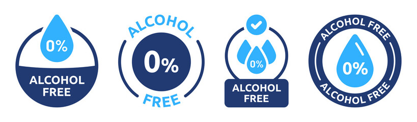 Wall Mural - Alcohol free icon vector set. Safe product contain no alcohol sign, 0% symbol illustration.
