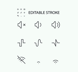 Poster - Simple Set of Wave Related Vector Line Icons. Contains such Icons as Sound, Wave and Wifi. Editable Stroke. 72x72 Pixel Perfect.