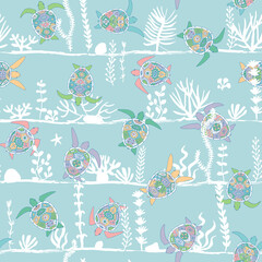 Sea turtles vector seamless pattern