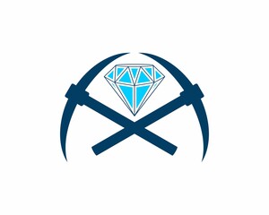 Sticker - Diamond gems on the mining axe crossed logo