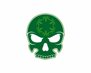 Poster - Skull head with cannabis leaf inside vector