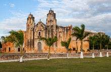 An Exterior View Of The Historical Church And Convent Of San Miguel Arcangel In Maní, In The Central Region Of The Yucatan Peninsula, In The Mexican State Of Yucatán, Mexico. It Was Built In 1549.