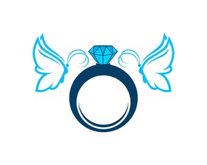 Wall Mural - Diamond ring with two flying butterfly