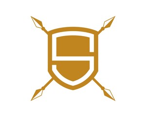 Wall Mural - Simple shield with S letter initial and cross spear