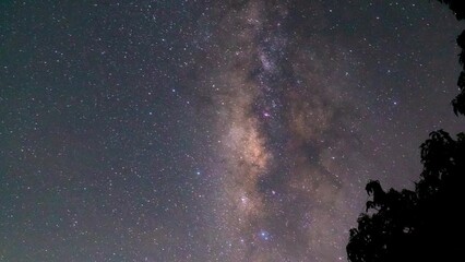 Wall Mural - milky way galaxy exploration through outer space towards glowing milky way galaxy. 4k looping animat