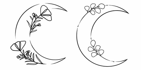 Two moons with leave and flower