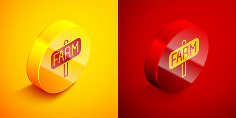 isometric location farm icon isolated on orange and red background. circle button. vector