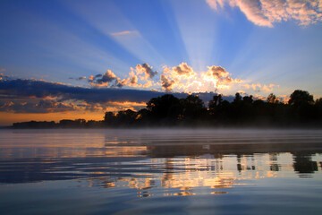 Wall Mural - beautiful reflection sunrise on river
