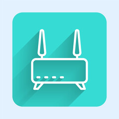 Poster - white line router and wi-fi signal icon isolated with long shadow background. wireless ethernet mode