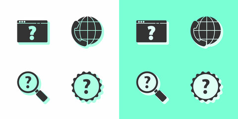 Poster - Set Question mark, Browser with question, Unknown search and Telephone 24 hours support icon. Vector