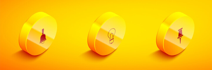 Canvas Print - Set Isometric Ringing bell, Light bulb with idea and Push pin icon. Vector