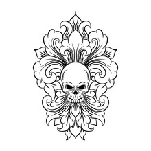Skull And Floris Illustrasi For Logo Vector Design