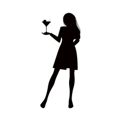 silhouette of a girl with a martini. a woman is holding a cocktail. vector