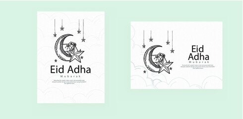 Eid al-Adha vector goat line art layout design template portrait & landscape