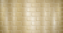 Abstract Metallic Background In Golden Colors With Highlights And A Texture Of Big Voluminous Convex Rectangles, Like Bricks