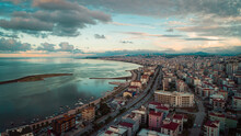 Taken With A Drone From The Atakum District Of Samsun; View Of The City, Sunset, Kurupelit Yacht Harbor Coast.