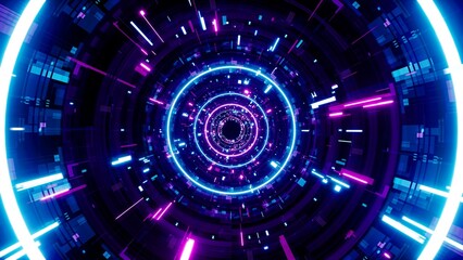 Canvas Print - Bright Neon Light Cyber Tunnel Art