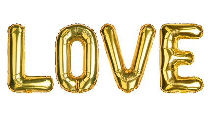 Wall Mural - Love. Symbol of love. English Alphabet Letters. Letters L O V E. Balloon. Yellow Gold foil helium balloon. Word good for party, birthday, greeting card, events, advertising. Isolated white background