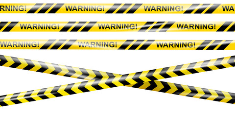 Realistic under construction crossing caution tape of warning signs for construction area or crime scene. Danger tape. Police line and do not cross ribbon. Warning danger tape. Ribbons for accident