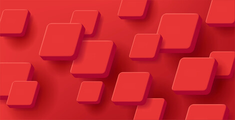 Wall Mural - red volume squares creating dynamic texture, 3d render style
