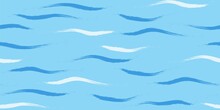 Seamless Wave Pattern, Hand Drawn Cute Water Vector Background. Watercolor Sea Brush Smears, Baby Paint Lines Design