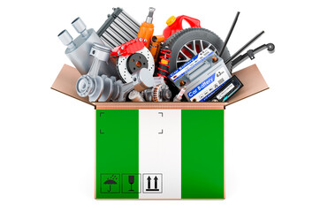 Poster - nigerian flag painted on the parcel with car parts. 3d rendering